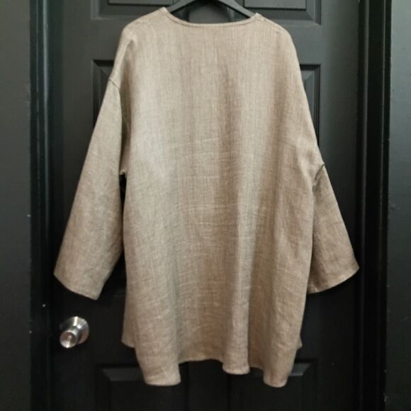 Tin Lizzie Sz 2X 100% Linen Herringbone Open Front Jacket Capsule Minimalist - Picture 8 of 11